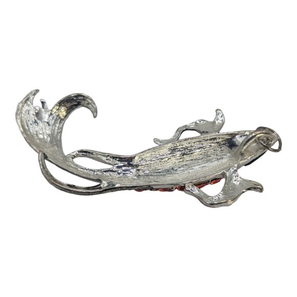 Silver Tone Metal Fish Pendant w/ Rhinestones Orange Fantail Carp Black Eyes - Picture 4 of 5